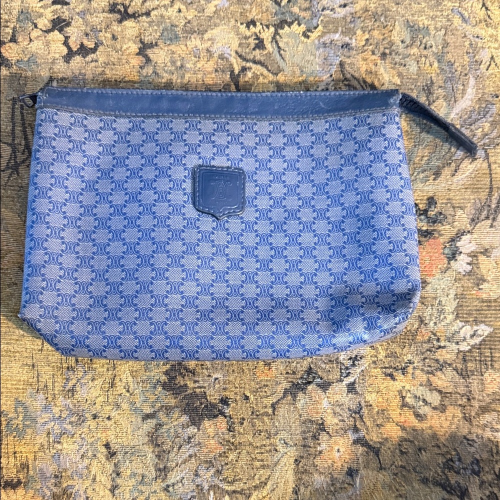 Vintage Celine Navy Blue Patterned Pouch/Clutch
